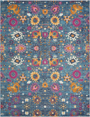 HomeRoots 5' Blue and Orange Floral Distressed Area Rug – Timeless Charm and Durability for Any Space! 8' x 10' 385182