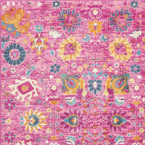HomeRoots 5' Vibrant Fuchsia and Orange Floral Distressed Area Rug - Chic Design for Modern Home Elegance 5' x 7' 385193