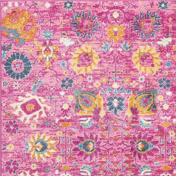 HomeRoots 5' Vibrant Fuchsia and Orange Floral Distressed Area Rug - Chic Design for Modern Home Elegance 5' x 7' 385193