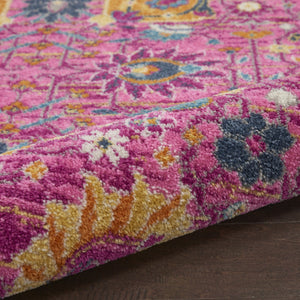 HomeRoots 5' Vibrant Fuchsia and Orange Floral Distressed Area Rug - Chic Design for Modern Home Elegance 5' x 7' 385193