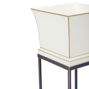 Chelsea House Morrow Elegant Tole Planter With Navy Accents & Matching Stand — 39.5" Tall Cream Two-Tone Display 385194