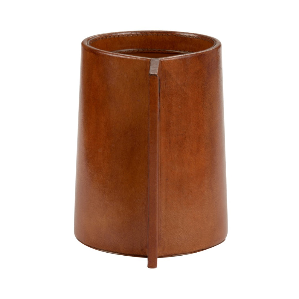 Chelsea House Leather Vase Handcrafted Cognac Leather With Removable Glass Insert, Angular Handle, Modern Classic DéCor 385195