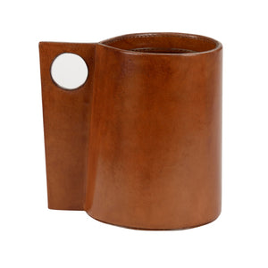 Chelsea House Leather Vase Handcrafted Cognac Leather With Removable Glass Insert, Angular Handle, Modern Classic DéCor 385195