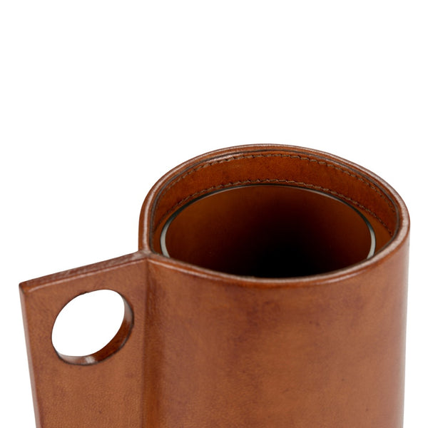 Chelsea House Leather Vase Handcrafted Cognac Leather With Removable Glass Insert, Angular Handle, Modern Classic DéCor 385195