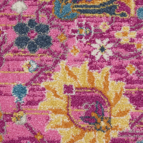 HomeRoots 5' Vibrant Fuchsia and Orange Floral Distressed Area Rug - Chic Design for Modern Home Elegance 5' Round 385195