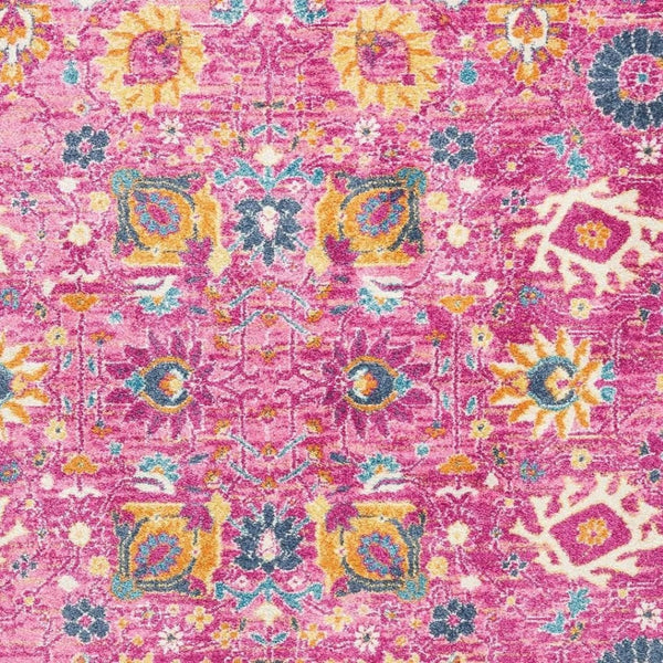 HomeRoots 5' Vibrant Fuchsia and Orange Floral Distressed Area Rug - Chic Design for Modern Home Elegance 7' x 10' 385198