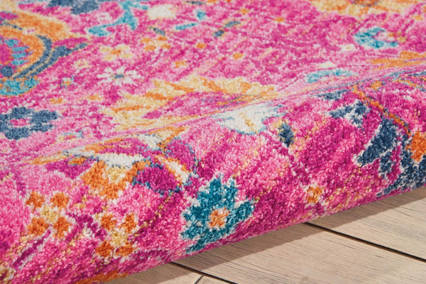 HomeRoots 5' Vibrant Fuchsia and Orange Floral Distressed Area Rug - Chic Design for Modern Home Elegance 7' x 10' 385198