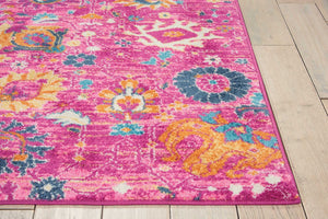 HomeRoots 5' Vibrant Fuchsia and Orange Floral Distressed Area Rug - Chic Design for Modern Home Elegance 7' x 10' 385198