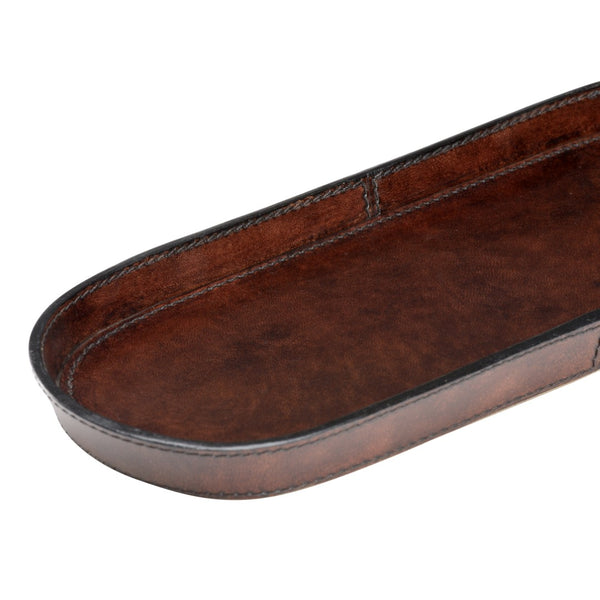 Chelsea House Oval Chocolate Valet Tray Large — Handcrafted Leather Catchall For Keys, Wallets, Phones & Desk Organization 385199