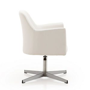 English Elm Pelo Vegan Leather Swivel Lounge Chair with Adjustable Height, Polished Chrome Base & Foam Comfort White B365P397965