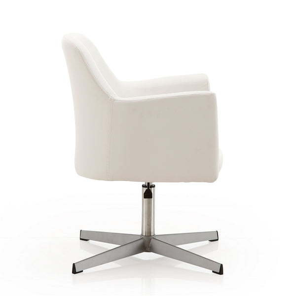 English Elm Pelo Vegan Leather Swivel Lounge Chair with Adjustable Height, Polished Chrome Base & Foam Comfort White B365P397965