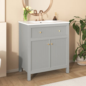 English Elm 30'' Modern Bathroom Vanity Set With Ceramic Sink, Soft-Close Doors, Grey Finish, Ample Storage Options N710P228367E