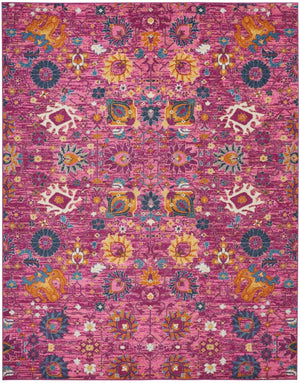 HomeRoots 5' Vibrant Fuchsia and Orange Floral Distressed Area Rug - Chic Design for Modern Home Elegance 8' x 10' 385200