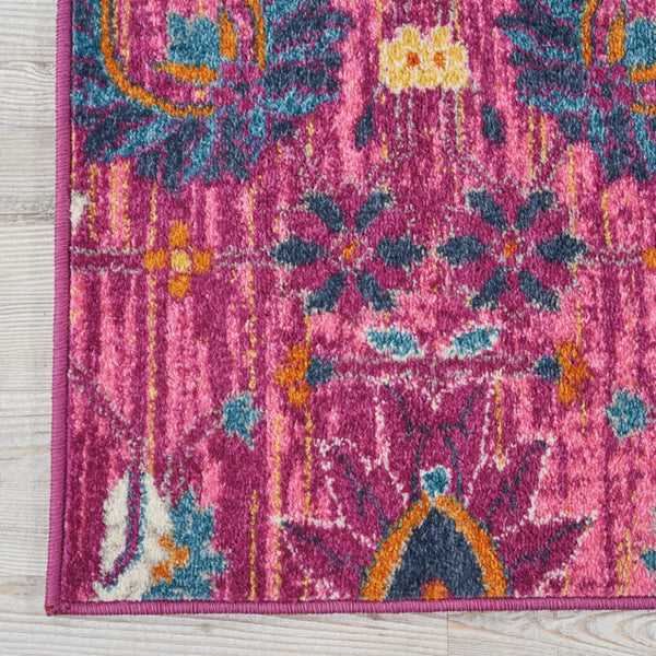 HomeRoots 5' Vibrant Fuchsia and Orange Floral Distressed Area Rug - Chic Design for Modern Home Elegance 8' x 10' 385200