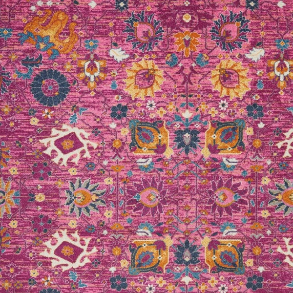 HomeRoots 5' Vibrant Fuchsia and Orange Floral Distressed Area Rug - Chic Design for Modern Home Elegance 8' x 10' 385200