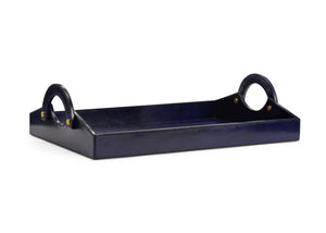 Chelsea House Leather Midnight Blue Tray — Handcrafted Large 21" Leather Organizer With Handles For Entryway Styling 385202