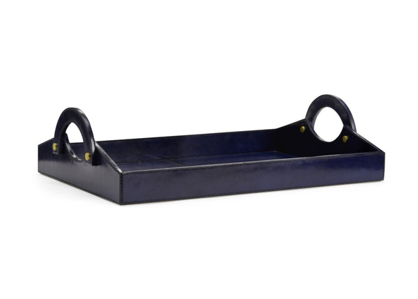 Chelsea House Leather Midnight Blue Tray — Handcrafted Large 21" Leather Organizer With Handles For Entryway Styling 385202