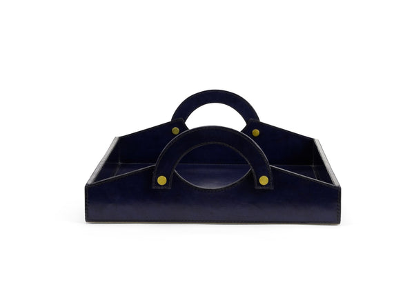 Chelsea House Leather Midnight Blue Tray — Handcrafted Large 21" Leather Organizer With Handles For Entryway Styling 385202