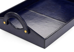 Chelsea House Leather Midnight Blue Tray — Handcrafted Large 21" Leather Organizer With Handles For Entryway Styling 385202