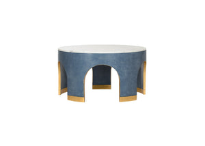 Chelsea House Aqueduct Sculptural Cocktail Table By Elizabeth Wicker — Blue Hemp Base, Marble Top, Antique Gold Accentsaqueduct Sculptural Cocktail Table By Elizabeth Wicker — Blue Hemp Base, Marble Top, Antique Gold Accents 385206
