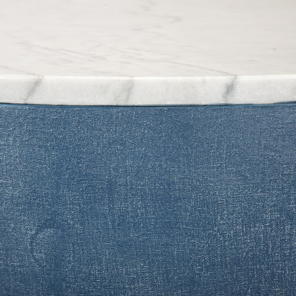 Chelsea House Aqueduct Sculptural Cocktail Table By Elizabeth Wicker — Blue Hemp Base, Marble Top, Antique Gold Accentsaqueduct Sculptural Cocktail Table By Elizabeth Wicker — Blue Hemp Base, Marble Top, Antique Gold Accents 385206