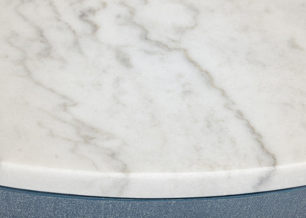 Chelsea House Aqueduct Sculptural Cocktail Table By Elizabeth Wicker — Blue Hemp Base, Marble Top, Antique Gold Accentsaqueduct Sculptural Cocktail Table By Elizabeth Wicker — Blue Hemp Base, Marble Top, Antique Gold Accents 385206