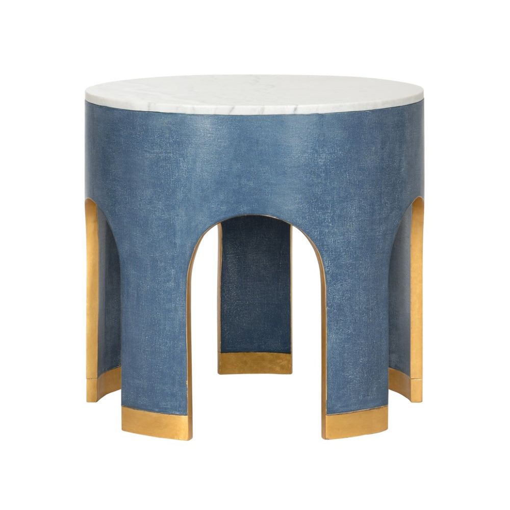 Chelsea House Aqueduct Hand-Finished Blue Hemp End Table With Marble Top & Antique Gold Accents — 27"H X 28"W 385207