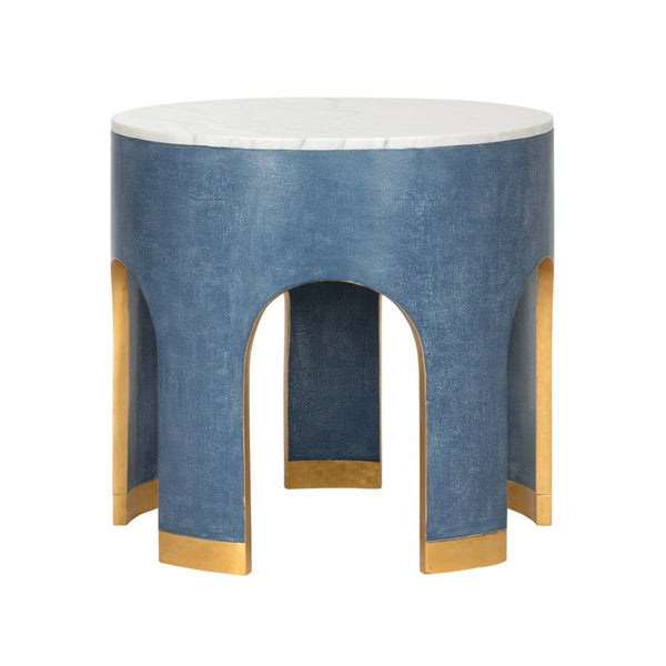Chelsea House Aqueduct Hand-Finished Blue Hemp End Table With Marble Top & Antique Gold Accents — 27"H X 28"W 385207
