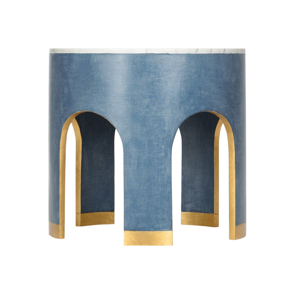 Chelsea House Aqueduct Hand-Finished Blue Hemp End Table With Marble Top & Antique Gold Accents — 27"H X 28"W 385207