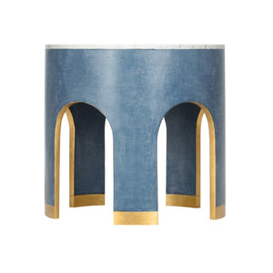 Chelsea House Aqueduct Hand-Finished Blue Hemp End Table With Marble Top & Antique Gold Accents — 27"H X 28"W 385207