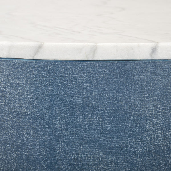 Chelsea House Aqueduct Hand-Finished Blue Hemp End Table With Marble Top & Antique Gold Accents — 27"H X 28"W 385207