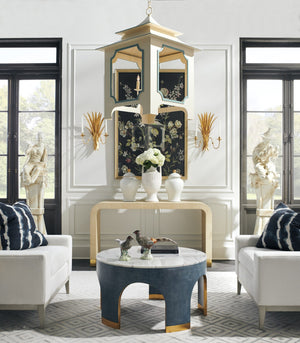 Chelsea House Aqueduct Hand-Finished Blue Hemp End Table With Marble Top & Antique Gold Accents — 27"H X 28"W 385207