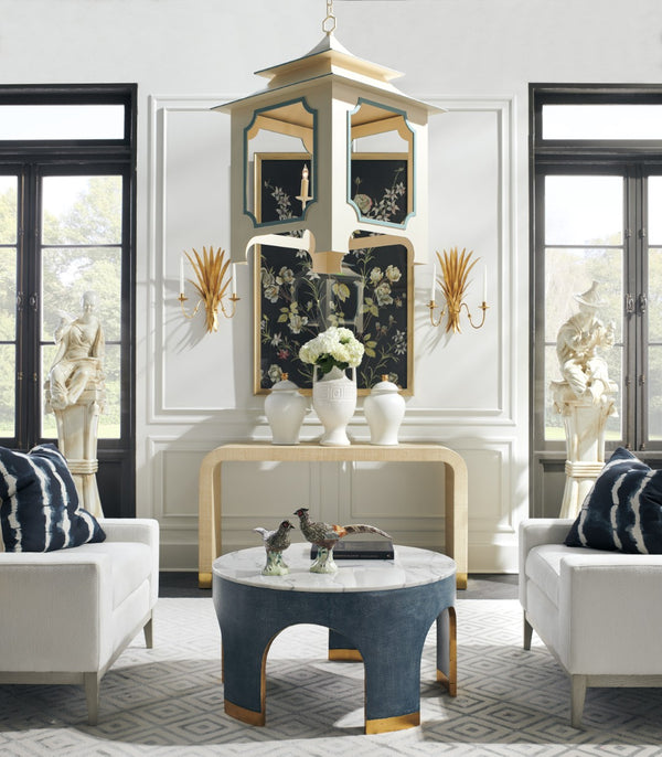 Chelsea House Aqueduct Hand-Finished Blue Hemp End Table With Marble Top & Antique Gold Accents — 27"H X 28"W 385207