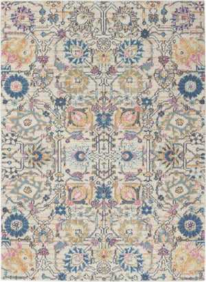 HomeRoots 5' Timeless Ivory and Blue Floral Area Rug - Elegant Design, Durable, Perfect for Any Room Decor 5? x 7? 385211