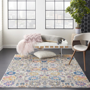 HomeRoots 5' Timeless Ivory and Blue Floral Area Rug - Elegant Design, Durable, Perfect for Any Room Decor 5? x 7? 385211