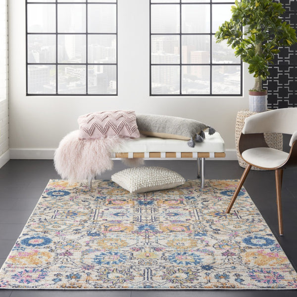 HomeRoots 5' Timeless Ivory and Blue Floral Area Rug - Elegant Design, Durable, Perfect for Any Room Decor 5? x 7? 385211
