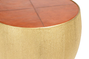 Chelsea House Drum Hand-Hammered Brass Accent Table With Cognac Leather Top — Sculptural, Durable Side/Bedside 385212