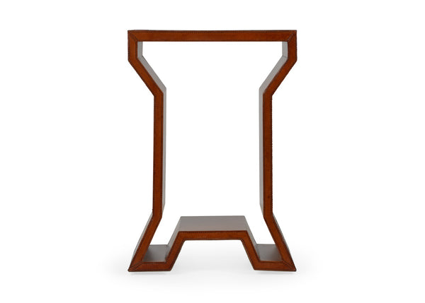 Chelsea House Leather Side Table With Cognac Leather, Woven Cane Top & Beveled Glass — Handcrafted Compact Accent 385213