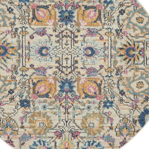 HomeRoots 5' Timeless Ivory and Blue Floral Area Rug - Elegant Design, Durable, Perfect for Any Room Decor 5? Round 385213