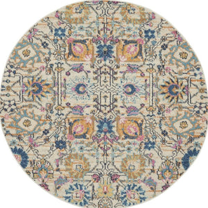 HomeRoots 5' Timeless Ivory and Blue Floral Area Rug - Elegant Design, Durable, Perfect for Any Room Decor 5? Round 385213