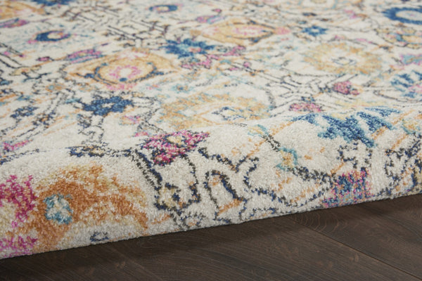HomeRoots 5' Timeless Ivory and Blue Floral Area Rug - Elegant Design, Durable, Perfect for Any Room Decor 5? Round 385213