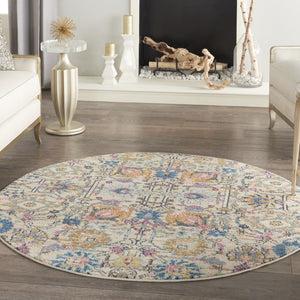 HomeRoots 5' Timeless Ivory and Blue Floral Area Rug - Elegant Design, Durable, Perfect for Any Room Decor 5? Round 385213