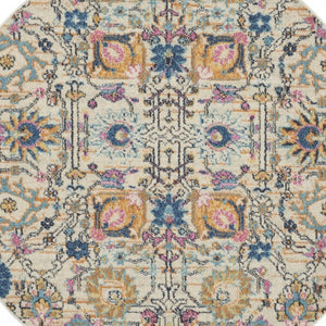 HomeRoots 5' Timeless Ivory and Blue Floral Area Rug - Elegant Design, Durable, Perfect for Any Room Decor 5? Round 385213