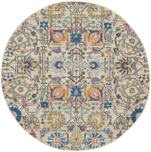HomeRoots 5' Timeless Ivory and Blue Floral Area Rug - Elegant Design, Durable, Perfect for Any Room Decor 5? Round 385213
