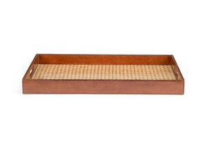 Chelsea House Leather Tray With Handcrafted Cognac Leather, Tempered Glass Cane Inset, 22.5" X 14.5" Elegant Server 385214
