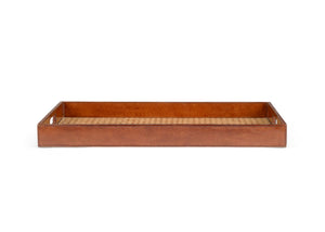 Chelsea House Leather Tray With Handcrafted Cognac Leather, Tempered Glass Cane Inset, 22.5" X 14.5" Elegant Server 385214