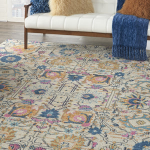 HomeRoots 5' Timeless Ivory and Blue Floral Area Rug - Elegant Design, Durable, Perfect for Any Room Decor 7? x 10? 385215