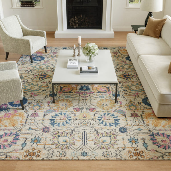 HomeRoots 5' Timeless Ivory and Blue Floral Area Rug - Elegant Design, Durable, Perfect for Any Room Decor 8? x 10? 385218