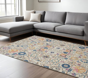 HomeRoots 5' Timeless Ivory and Blue Floral Area Rug - Elegant Design, Durable, Perfect for Any Room Decor 8? x 10? 385218