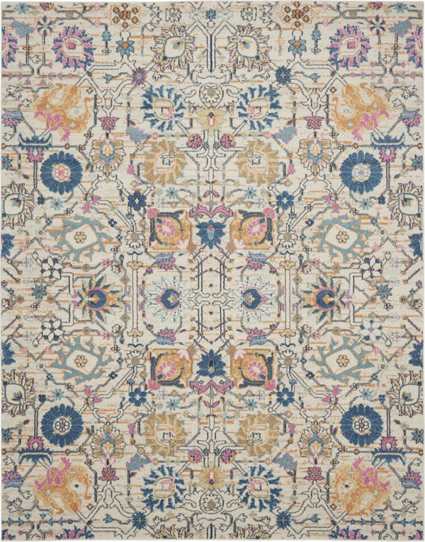 HomeRoots 5' Timeless Ivory and Blue Floral Area Rug - Elegant Design, Durable, Perfect for Any Room Decor 8? x 10? 385218